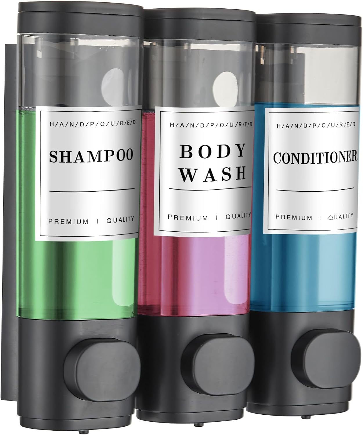 Shampoo and Conditioner Dispenser,Shower Dispenser 3 Chamber No Drill Wall-Mounted Shampoo Dispenser for Shower Wall Mounted Shower Soap Dispenser for Bathroom Hotel Large Capacity,Matte Black