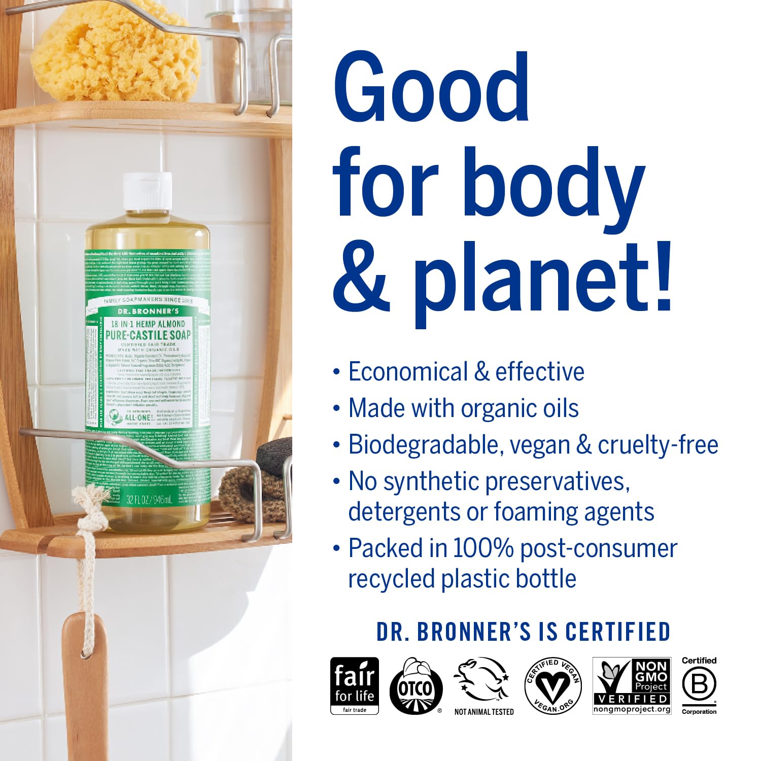 Dr. Bronner's Pure-Castile Almond Liquid Soap 32 Ounce Twin Pack Vegan - Image 3