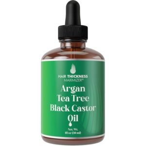 Argan + Tea Tree + Black Castor Oil for Hair Growth. Strengthens & Hydrates Thinning, Dry Hair for a Healthier-Looking Scalp. For Women & Men – Vegan 1oz Serum