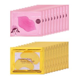 Eakroo 20 Pairs Lip Masks & Eye Mask, Power Crystal Gel 24K Eye Mask, Effectively Nourishes the Lip & Eye Skin, Bridesmaid Gifts, Hangover Kit, Bulk Gifts for Women, Reducing Fine Lines Dark Circle