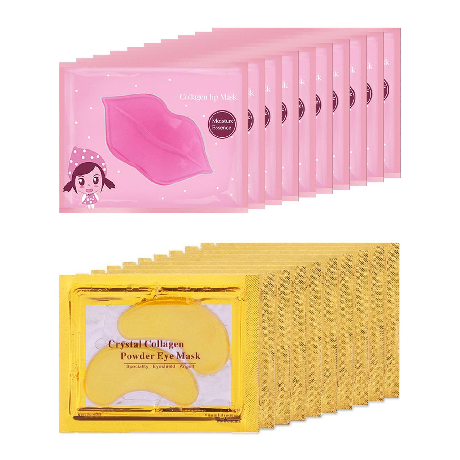 Eakroo 20 Pairs Lip Masks & Eye Mask, Power Crystal Gel 24K Eye Mask, Effectively Nourishes the Lip & Eye Skin, Bridesmaid Gifts, Hangover Kit, Bulk Gifts for Women, Reducing Fine Lines Dark Circle