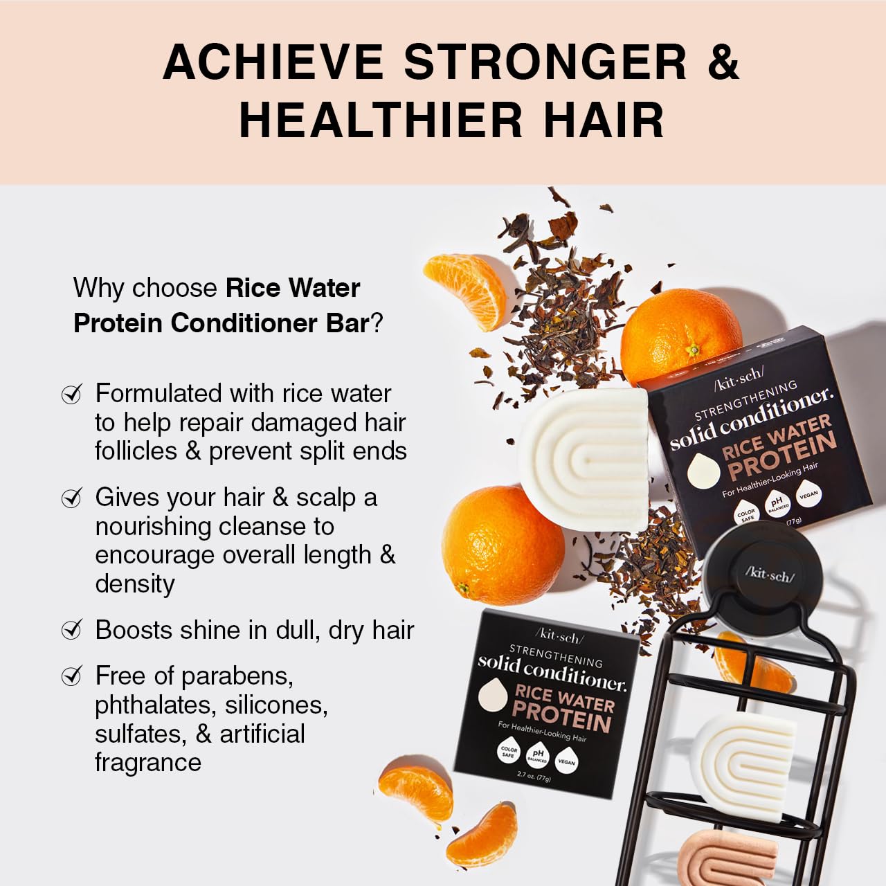 Kitsch Rice Water Shampoo & Conditioner Set - Solid Shampoo & Conditioner Bar with Protein for Strengthening Hair & Damage Repair - Paraben, Sulfate and Silicone Free - Nourishing Hair Care - 2 pack - Image 6