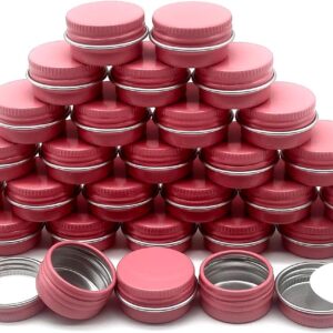 30 pack 5ml Round Lip Balm Tin Cans, 5g Aluminum Makeup Sample Containers with Screw Lid, Empty Pink Metal Tins Pot Storage Travel Tin Jars for Cosmetic, Cream, Candle, Tea, 5 Gram Tins