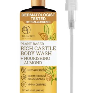 Dr. Jacobs Naturals Castile Almond All-Natural Body Wash for Moisturizing Dry and Sensitive Skin with Plant-Based Ingredients with Pump - 32 Ounce