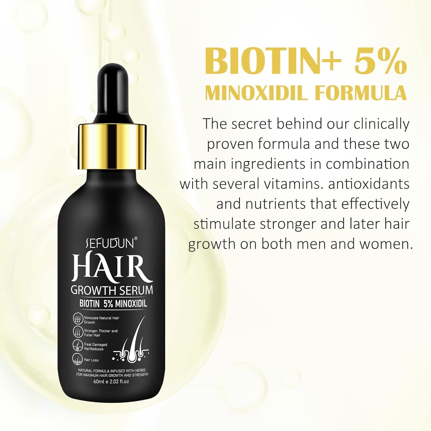 Minoxidil 5% Hair Growth Serum for Men and Women, 2.02 oz Bottle, Promotes Fuller Hair - Image 3