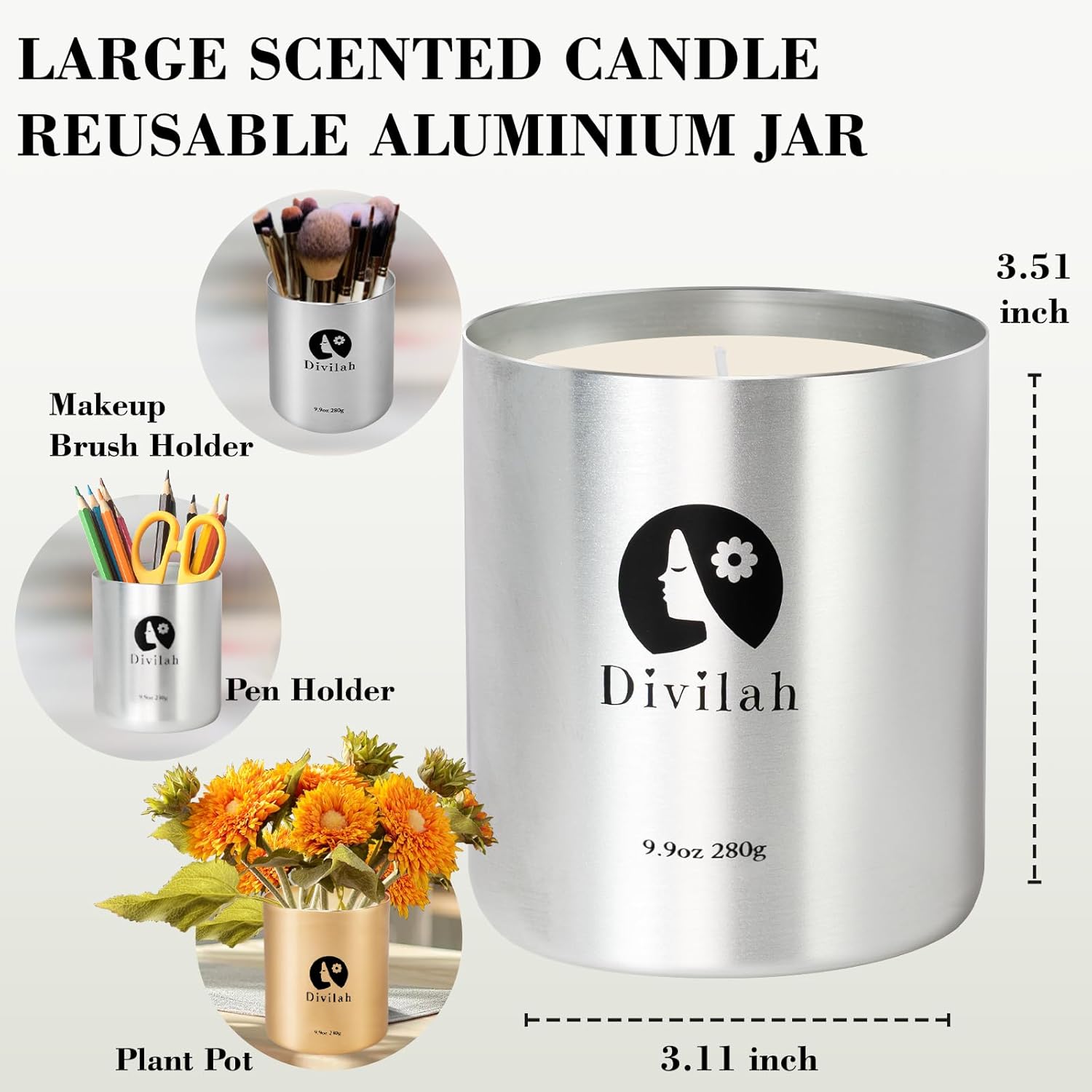 English Pear & Freesia 9.9oz Natural Soy Wax Candle, 65 Hour Burn Time, Silver Jar - Image 5