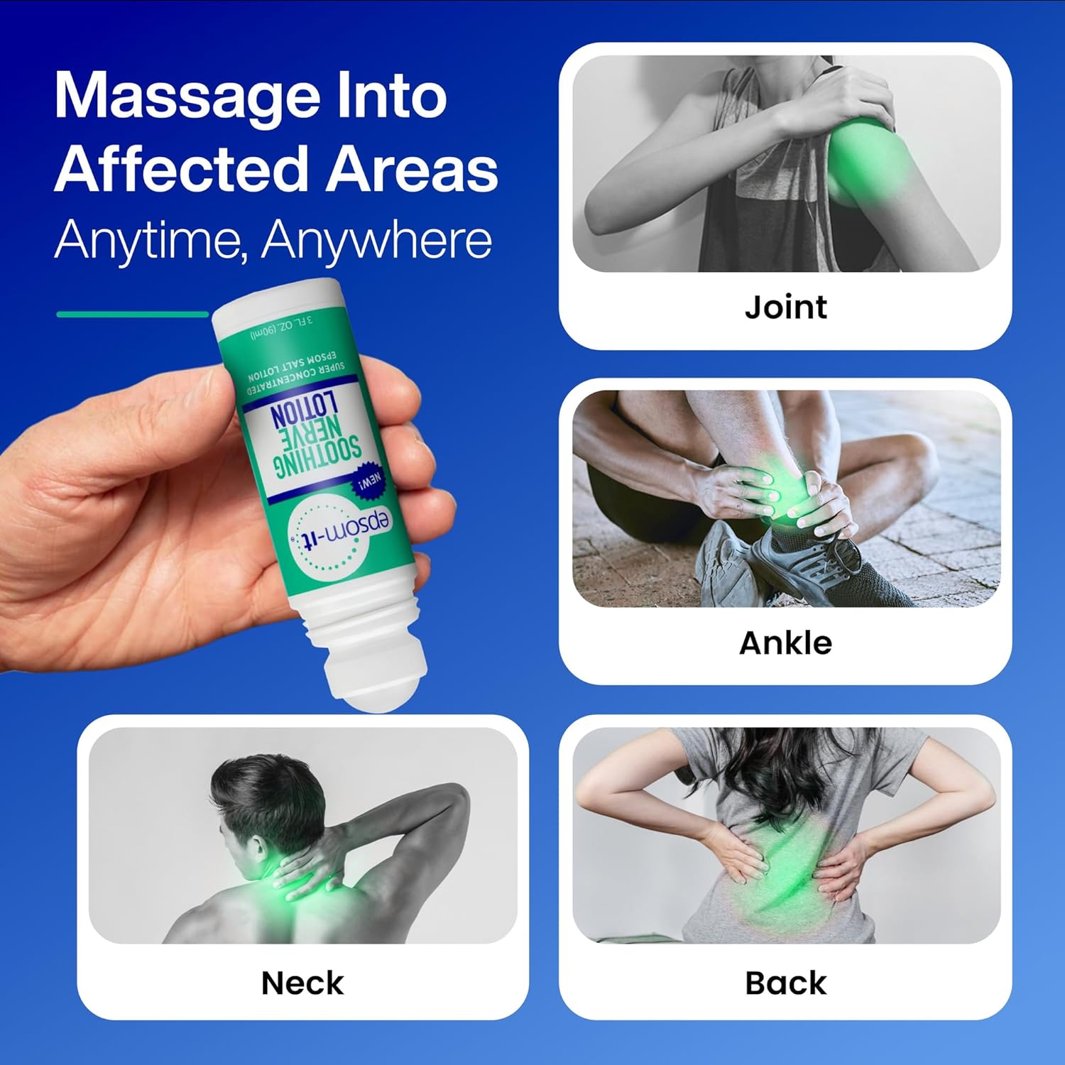 Epsom-It Soothing Nerve Lotion - Roll On Epsom Salt Magnesium Lotion, Topical Magnesium Cream with Capsaicin & Arnica for Tired Muscles, and Sleep, 3oz, 4-Pack - Image 5