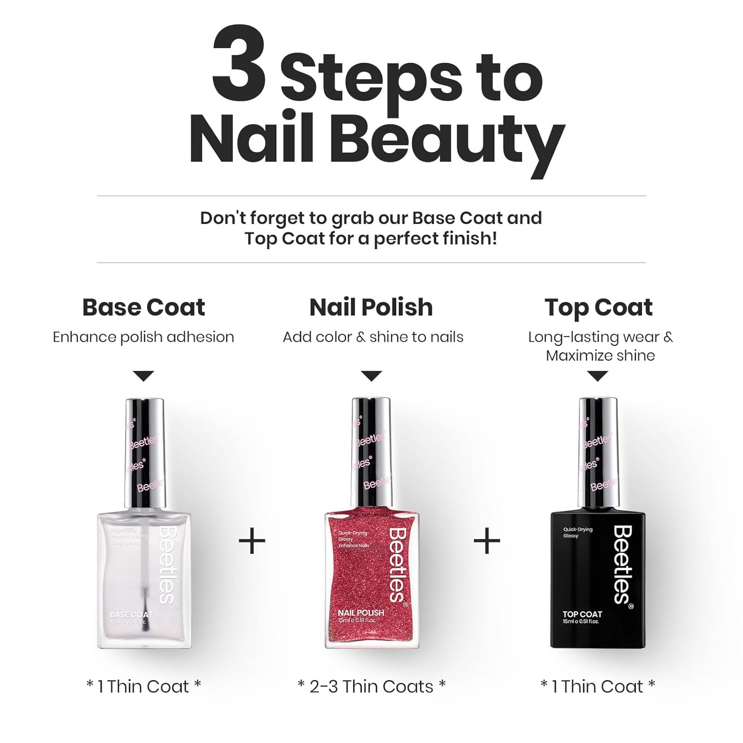 Beetles Glitter Nail Polish Set, 6 Color Silver Pink Gold Red Brown Black Quick Air Dry Nail Polish Natural Elegant Nail Lacquer Manicure DIY Nail Art Salon Gifts For Women - Image 7