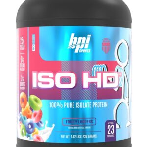 BPI Sports ISO HD – 100% Whey Protein Isolate Powder – Muscle Growth, Recovery, Weight Loss, Meal Replacement – Low Carb, Low Calorie – for Men & Women – Fruity Loopers – 1.7 Lb
