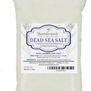RESURRECTIONbeauty 100% Pure Dead Sea Salt, Bulk Bath Salts for Home Spa & Salt Scrub, Bath & Foot Soak, 2 lb