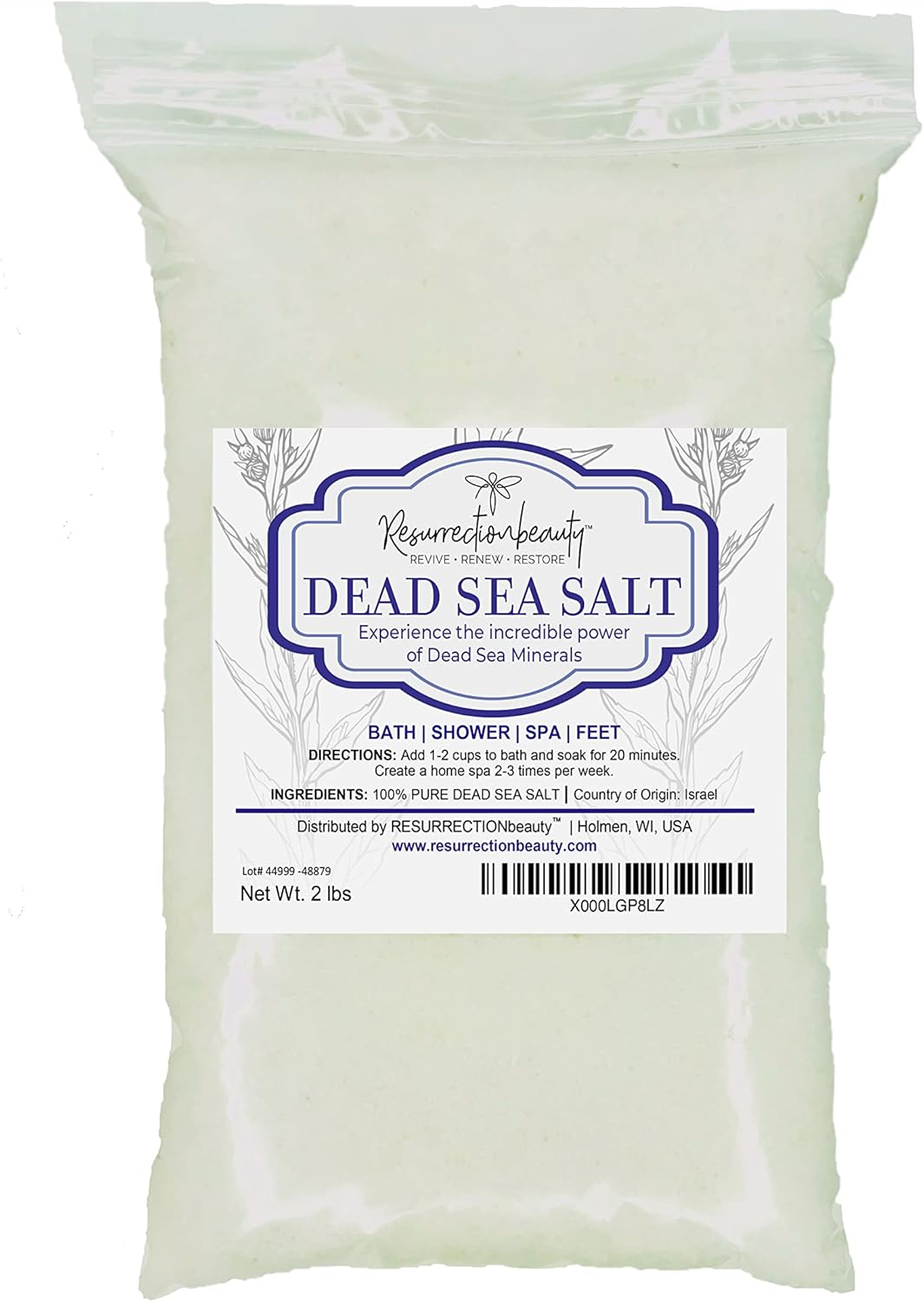 RESURRECTIONbeauty 100% Pure Dead Sea Salt, Bulk Bath Salts for Home Spa & Salt Scrub, Bath & Foot Soak, 2 lb