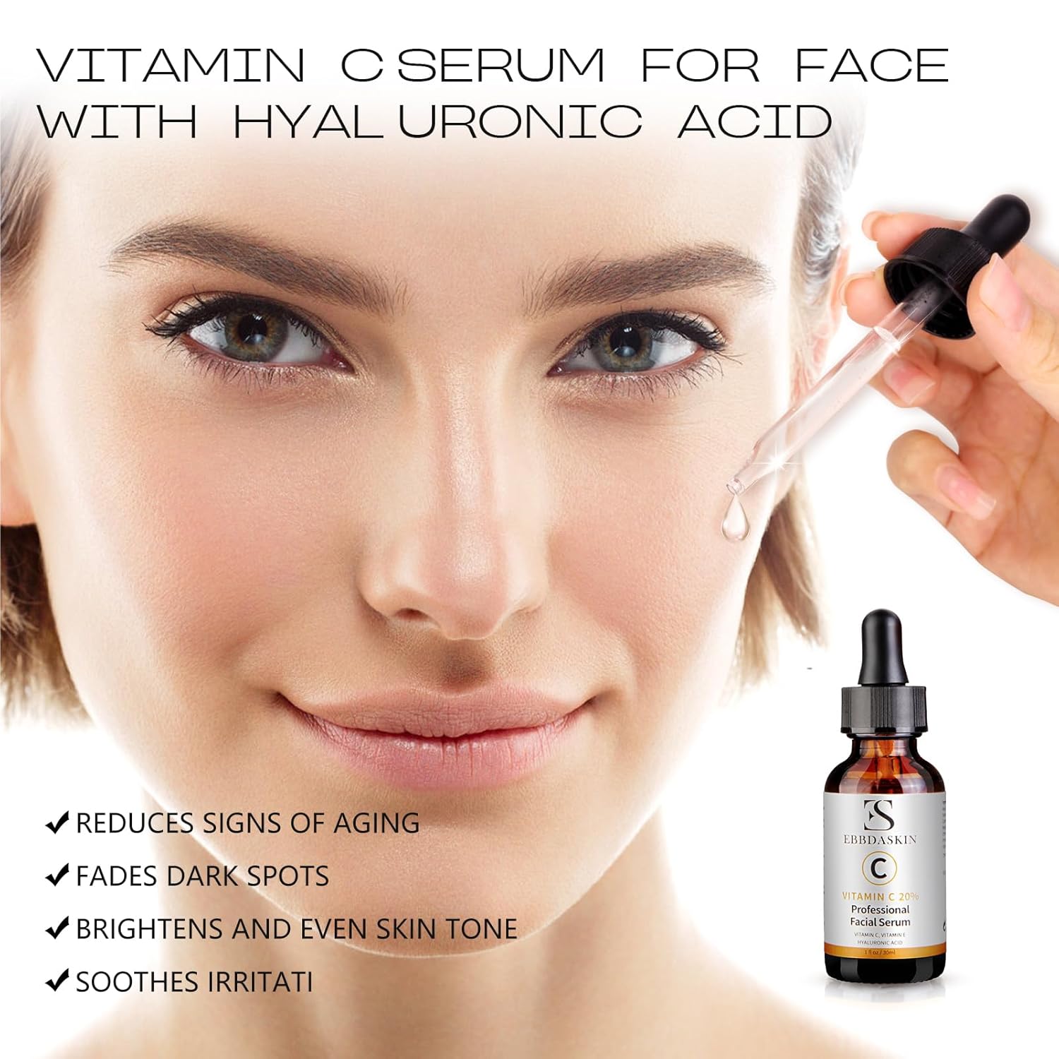 Vitamin C Serum for Face, ES EBBDASKIN Premium Face Serum Anti Aging Facial Skin Care Serum with Hyaluronic Acid and Vitamin E for Women Skin Smoothing Renewing Dark Spot Removing(30ml) - Image 3