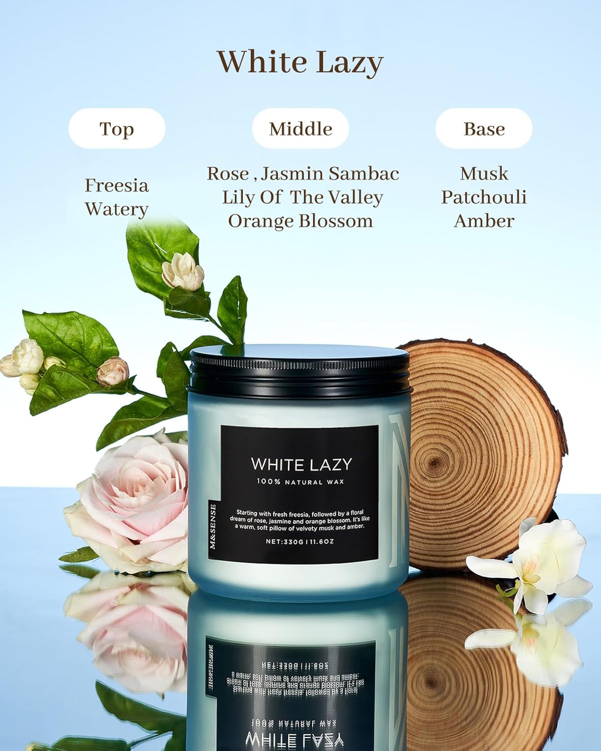 M&SENSE Jasmine & Clean Cotton Spring Scented Candle, 11.6oz Aromatherapy Gifts 2 Wick 70 Hours Long Lasting Burn, Natural Organic Soy Candle, Housewarming Gifts for Dad Mom Friends - Image 2