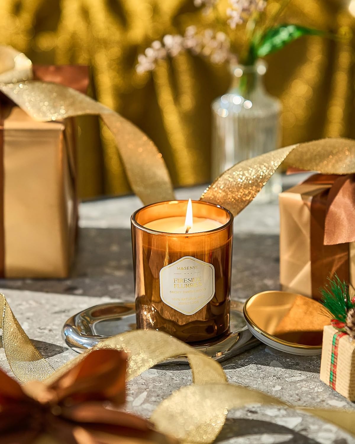 M&SENSE Fireside Flurries Candle - 11.3oz Smoky Sandalwood Scented, 70 Hours Burn Time, Natural Soy Wax for Holiday, Non-Toxic Clean Burn Cotton Wick for Spa Yoga - Image 6