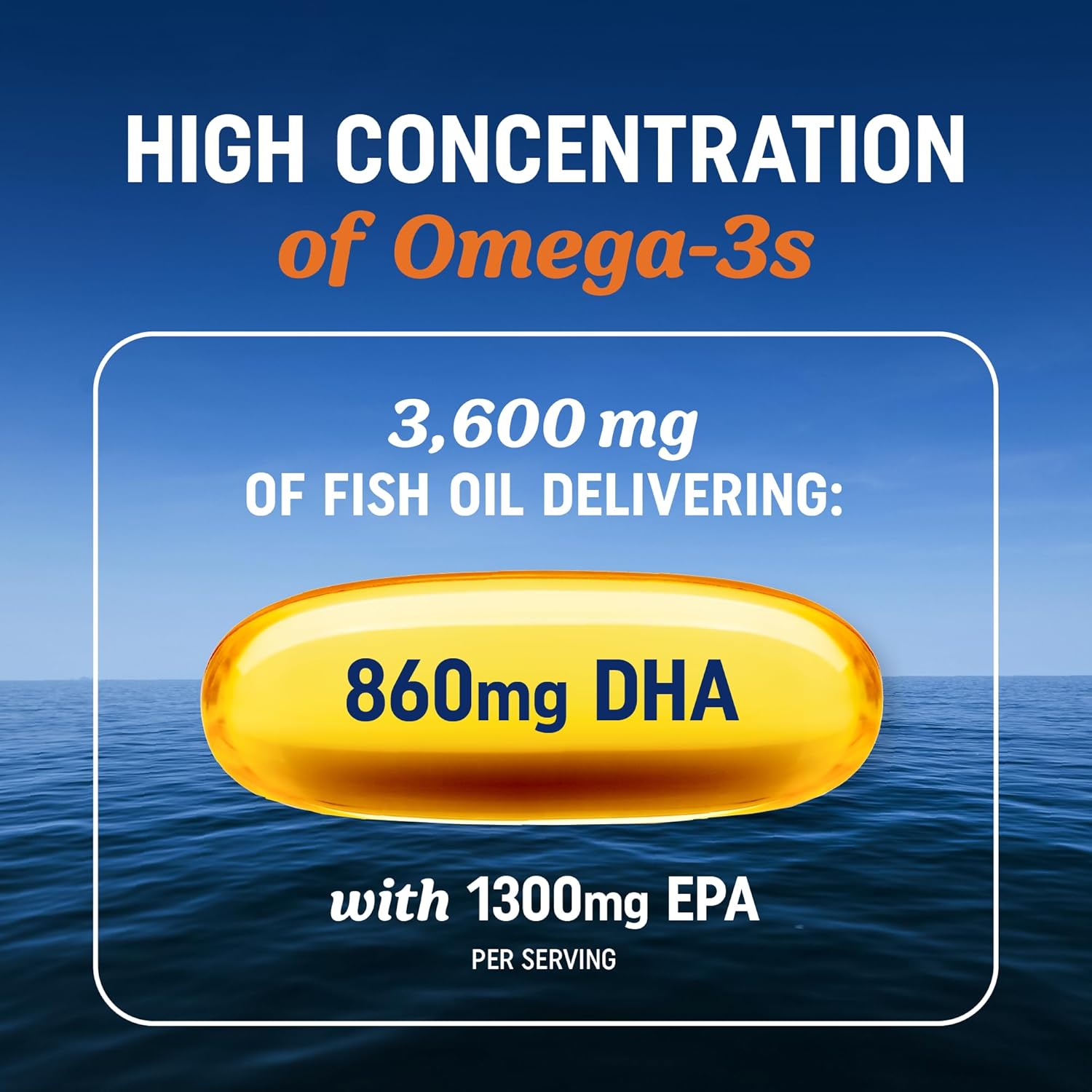 Triple Strength DHA Omega 3 Fish Oil 3600 mg | Over 2100mg Omega-3 Fatty Acids with 860mg of DHA | 1300mg EPA | Best Essential Fatty Acids | Premium Wild Caught & Burpless Fish Oil | 120 Softgels - Image 2