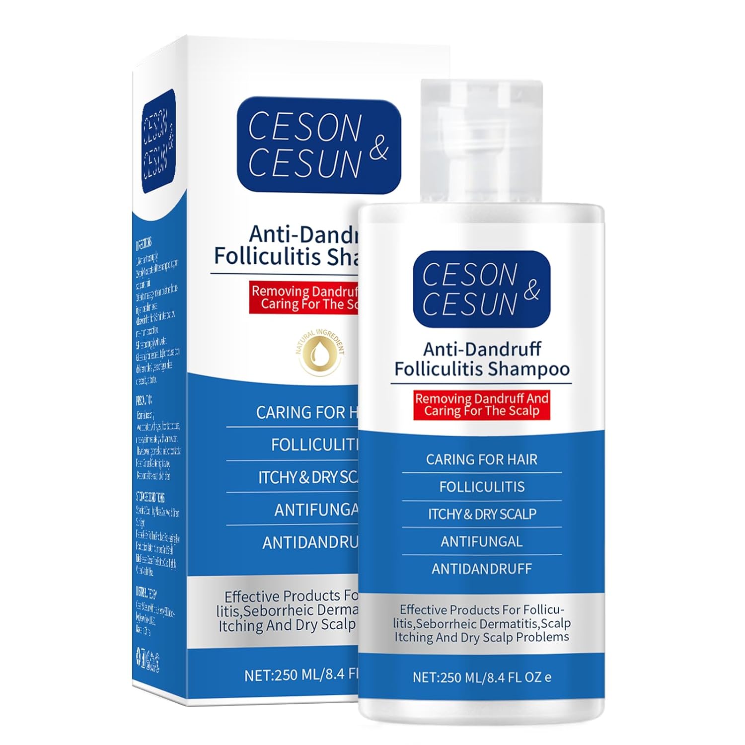 Ceson&Cesun Anti-Fungal/Anti Dandruff 2 in 1 Shampoo for Folliculitis, Scalp Psoriasis & Seborrheic Dermatitis, Itchy & Dry Scalp Relief, Nourishes, Hydrates, Control Oil, Safe For Color-Treated Hair