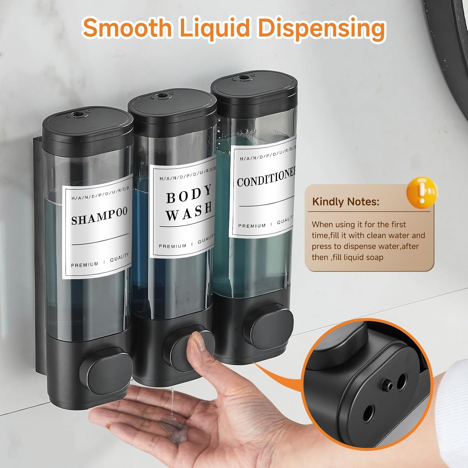 Matte Black 3-Chamber Wall-Mounted Shampoo Conditioner Dispenser for Shower - Image 6