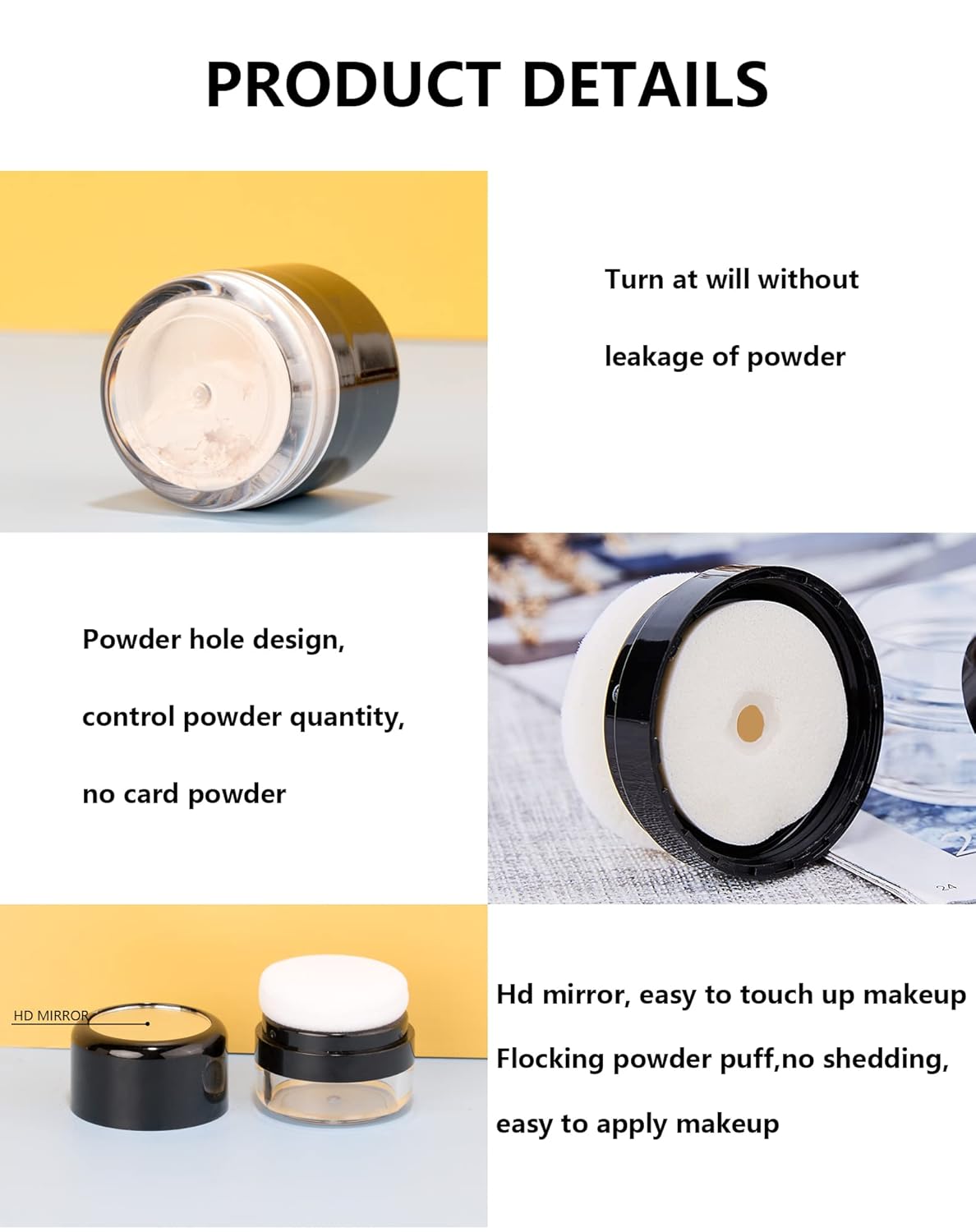 Empty Bottle for Dry Shampoo Powder for Women, Reusable Travel Size Dry Shampoo Powders Bottle with Sponge Applicator for Easy Apply, Refillable Loose Finishing Box with Mirror - Image 5