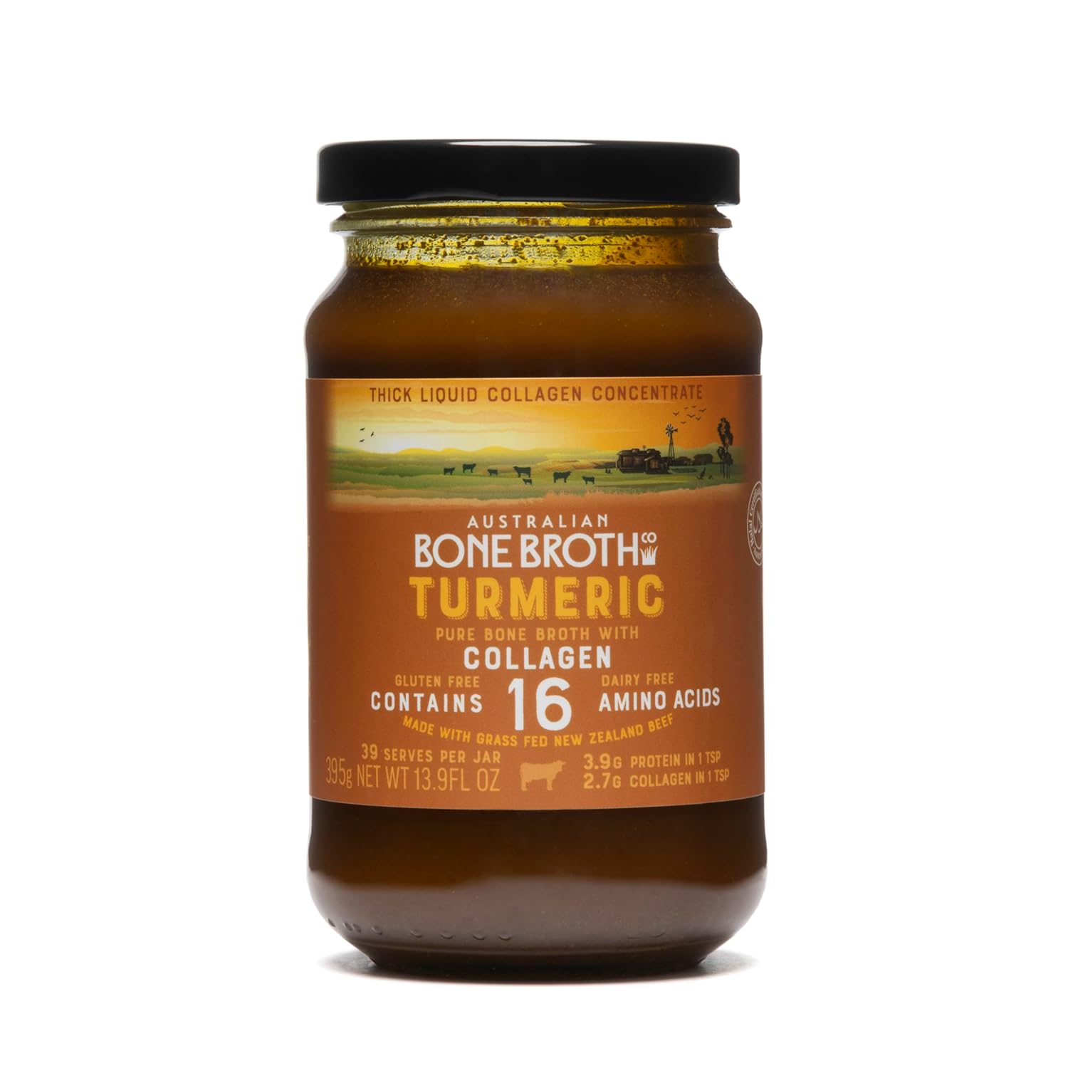 ABBCo Turmeric Beef Bone Broth with Collagen Peptides, Ginger & Black Pepper - Nutritious Digestive Beverage Supports Gut Health, Immune Function, Bones & Joints. Halal Bone Broth.