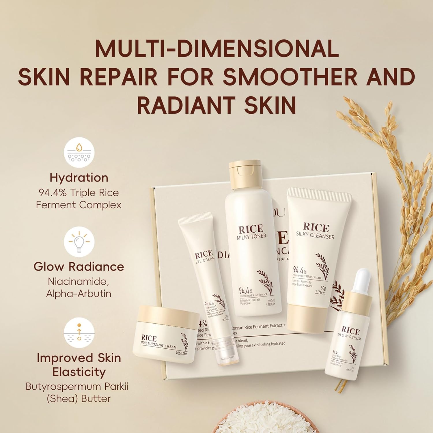 Rice Skin Care Set, Rice Skin Care For Teens 10-12, Korean Skincare Set For Glow Glass Skin,5IN1 Skin Care Set For Girls Ages 8-12,Pore Minimizing, Deep Hydrating - Image 2