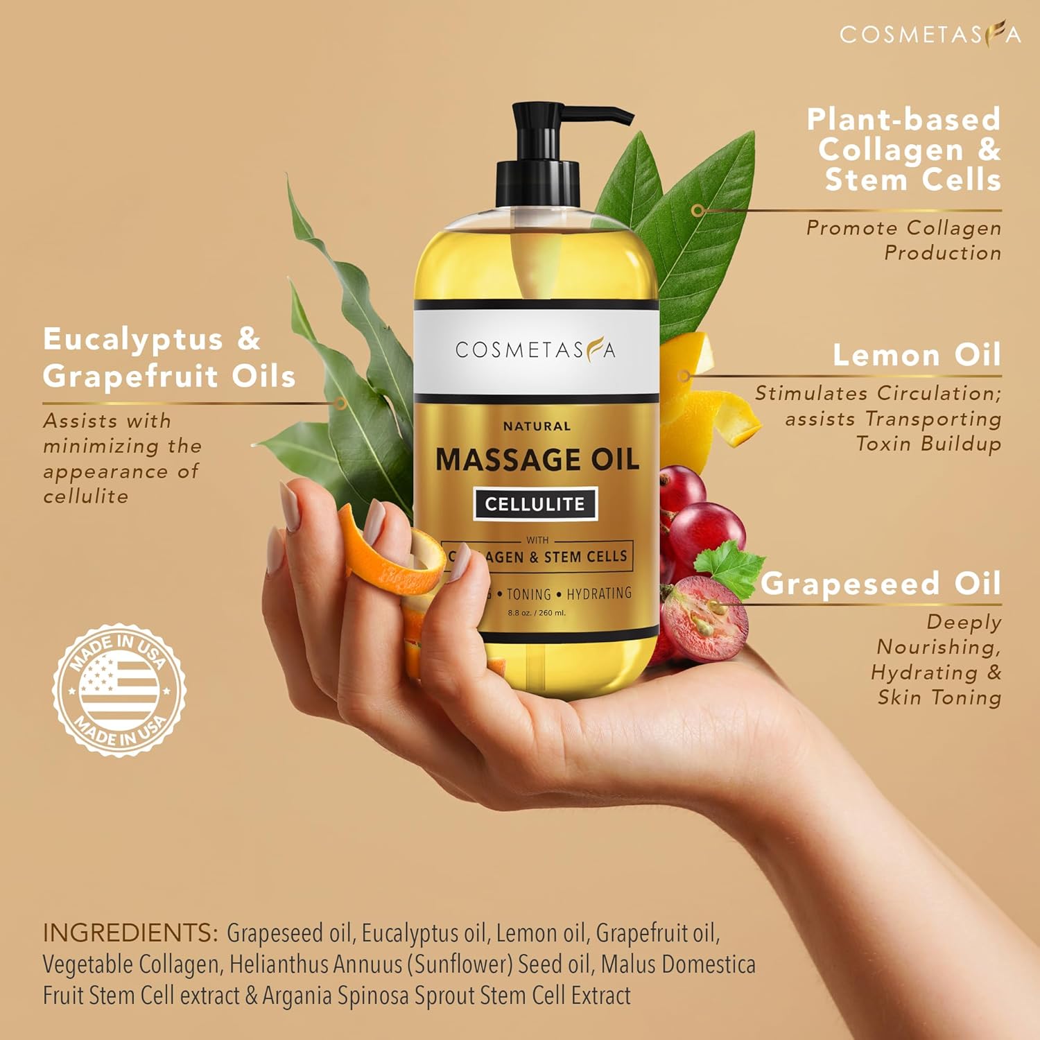 Collagen Stem Cell Cellulite Massage Oil 8.8 oz Natural Moisturizing Formula - Image 2