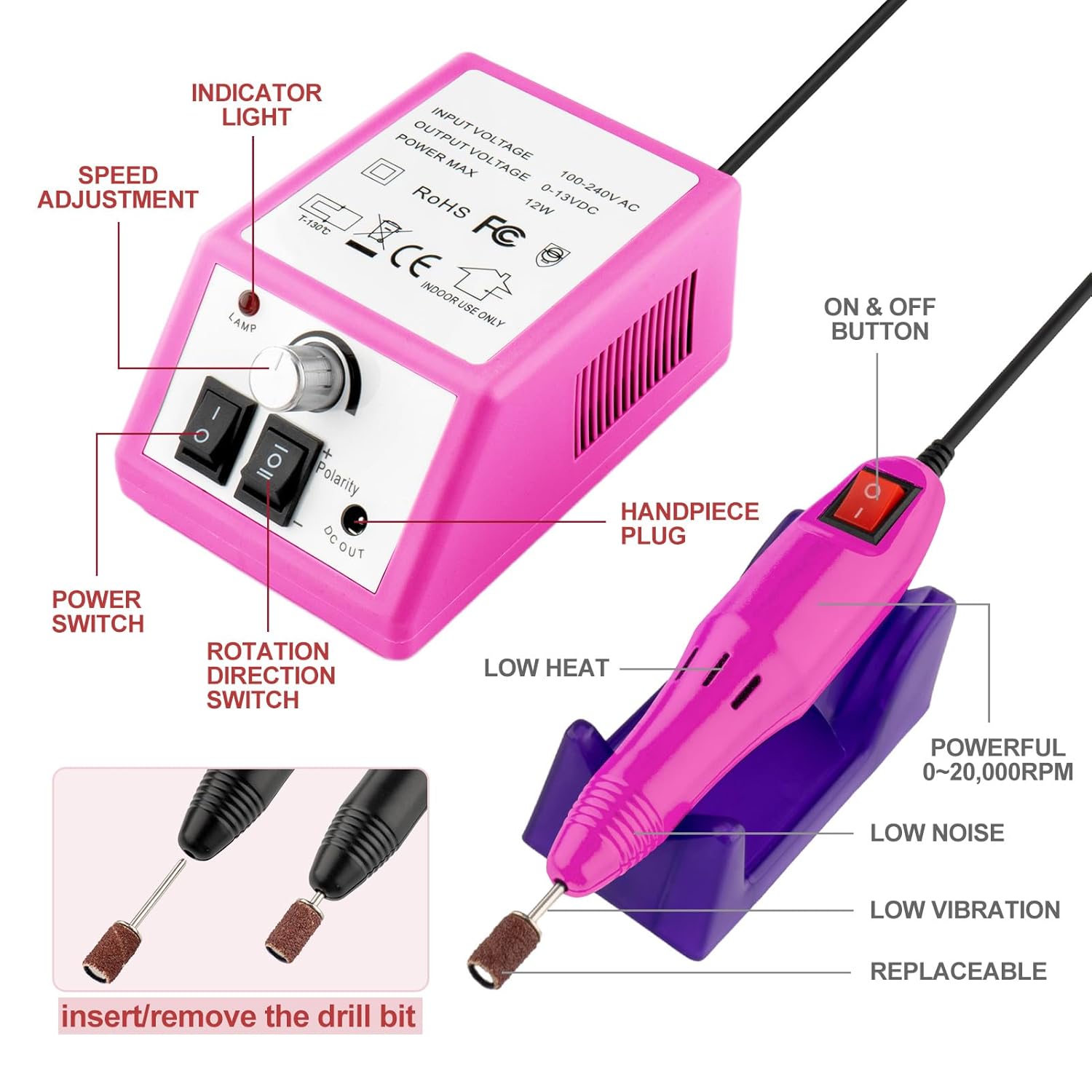Professional Electric Nail Drill Machine Kit Acrylic Gel Dip Powder Art Shape Remover Polisher Grinder 156 Sanding Bands - Image 2