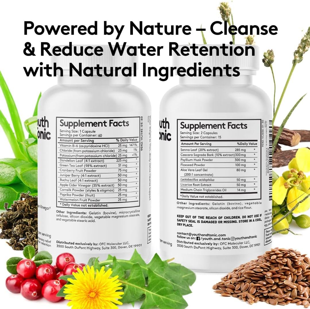 Youth & Tonic Jumpstart Cleanse 90 Capsules for Water Weight Loss and 15 Day Colon Detox - Image 6