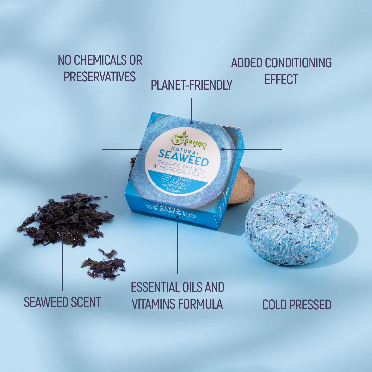 100g Organic Seaweed Solid Shampoo and Conditioner Bar with Plant-Based Oils Biodegradable Packaging - Image 2