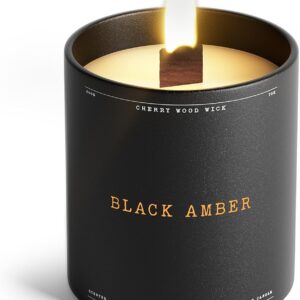 CRVFT Men's Candle - Cherry Wood Candle - Soy Candle 45 Hour Burn Time - Room Decor and Housewarming Gift for Men - 7oz/200g (Black Amber)
