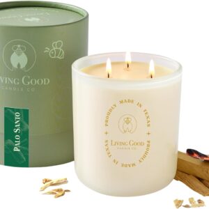 Palo Santo - Palo Santo & Bergamot Pure Beeswax Candle - 90+ Hours Long Burning Classically Designed Non-Toxic Scented Candles for Home Decor and Aromatherapy to Stress & Anxiety Relief - 15 Oz