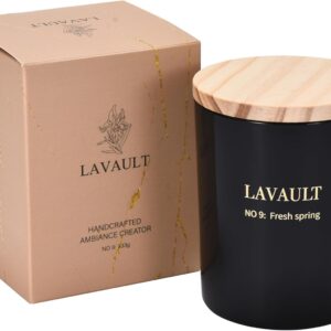 Strong Scented Candle - Naturally Scented Wood Lid Candles for Bathroom and Home Decor - Relaxing Aromatherapy - Long Lasting Highly Scented Candles - Soy Wax and Essential Oils -Fresh Spring
