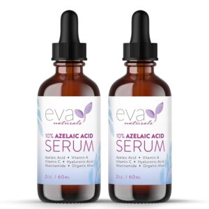 Eva Naturals Azelaic Acid Serum for Face – Niacinamide, Hyaluronic Acid, Vitamins A+C+E – Redness Relief, Dark Spots, Uneven Skin Tone, Texture, Pores, Topical Booster for Clearer Skin, 2oz 2 Pack
