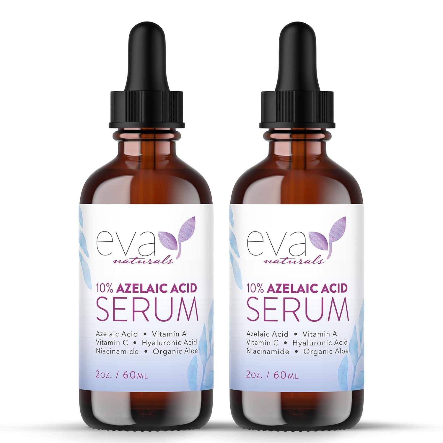 Eva Naturals Azelaic Acid Serum for Face – Niacinamide, Hyaluronic Acid, Vitamins A+C+E – Redness Relief, Dark Spots, Uneven Skin Tone, Texture, Pores, Topical Booster for Clearer Skin, 2oz 2 Pack
