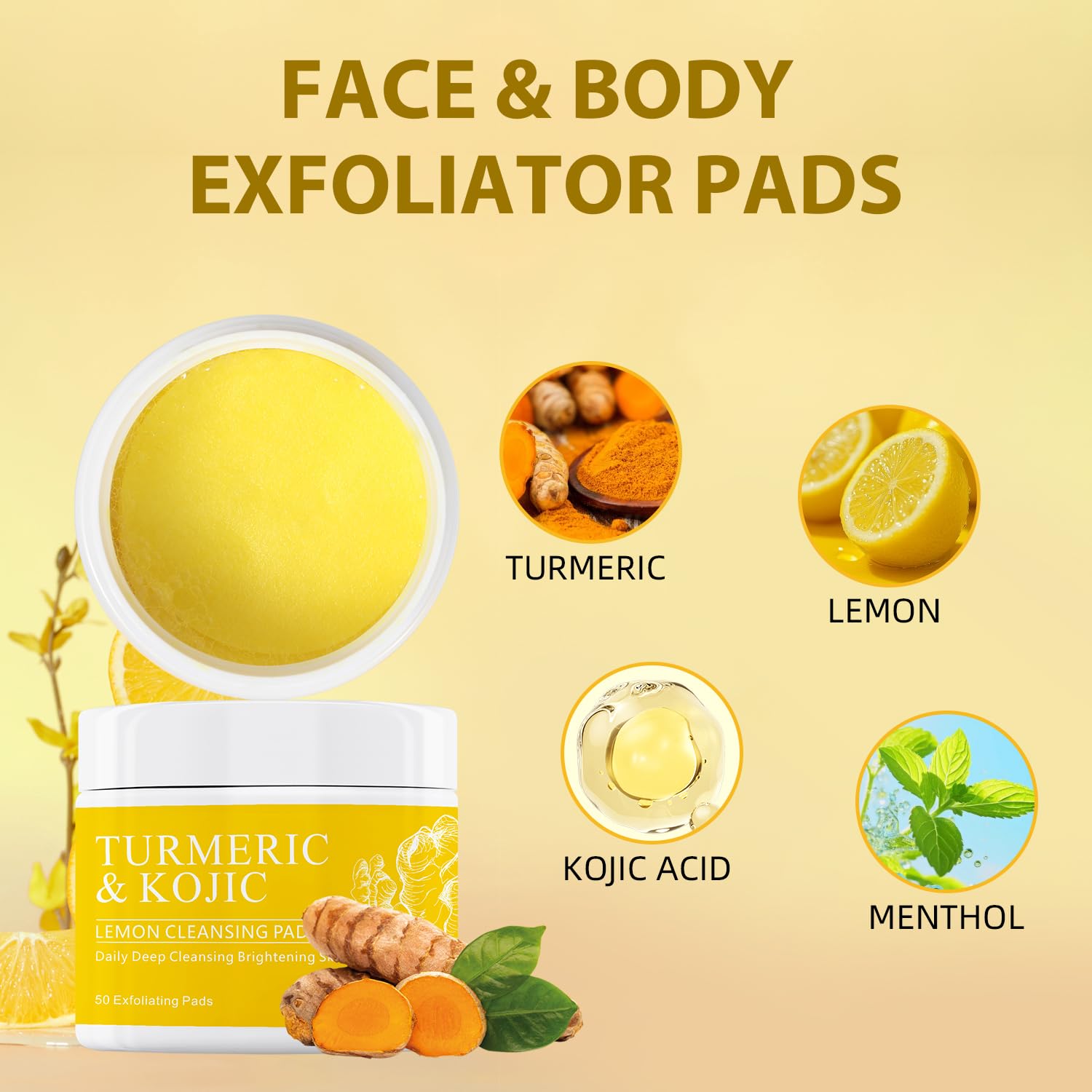 Turmeric Kojic Lemon Exfoliating Cleansing Pads 50 Count for Radiant Skin - Image 5