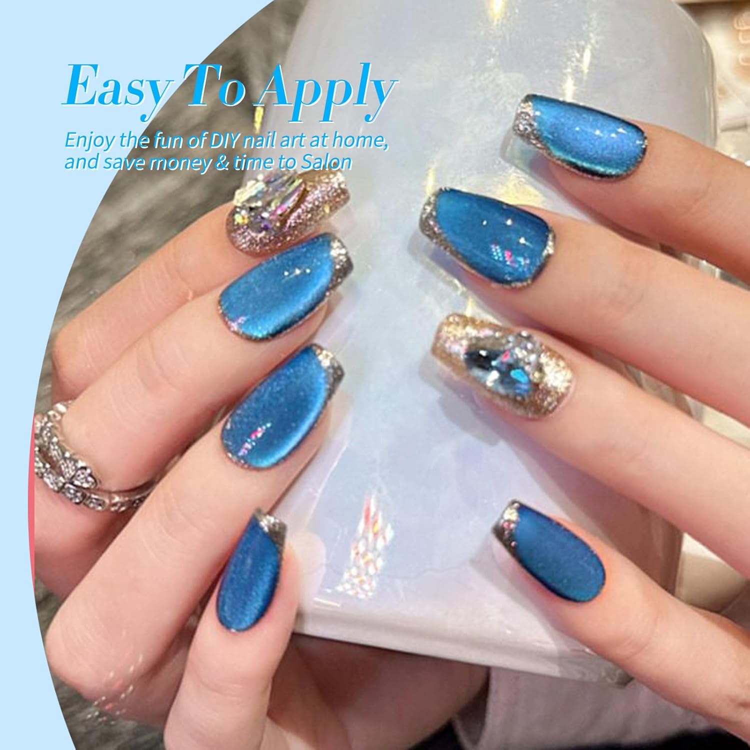 BORN PRETTY 4th of July Gel Nail Polish Blue Series,Jelly Transparent,Cat Magnetic Eye,Shimmer Glitter Holographic Blue Gel Polish Kit for Salon Manicure and Nail Art DIY at Home 6Colors - Image 2