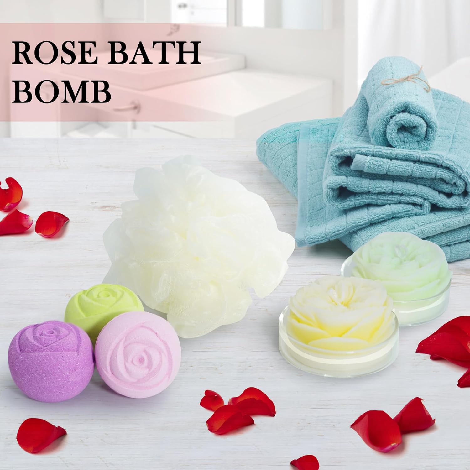 30 Pcs Handmade Rose Bath Bombs with Natural Essential Oils for Women Home Spa Gifts - Image 2