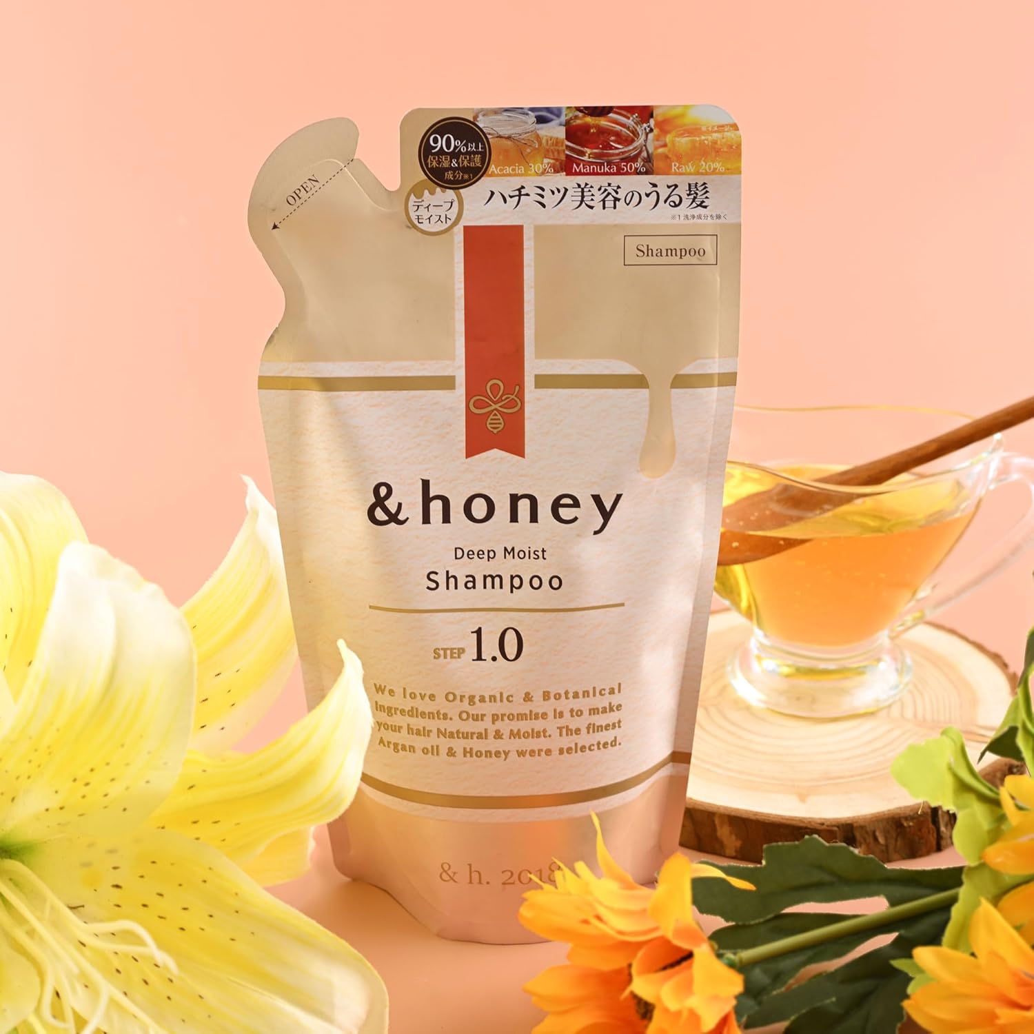 &-Honey Deep Moist Shampoo Refill Pouch 350ml - Moisturizing Honey Shampoo with Argan Oil for Dry Hair - Contains Manuka, Acacia & Japanese Honeys - Image 2
