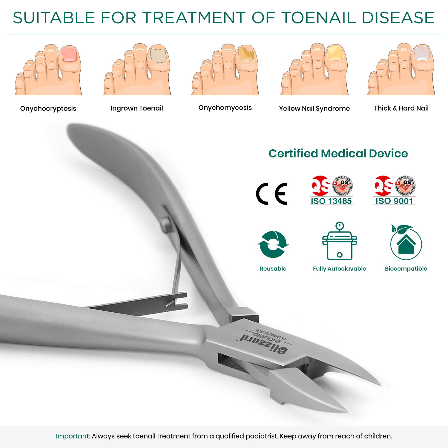 Ingrown Nail Clippers for Men with Ingrown Toenails – Blizzard Podiatrist Toenail Clipper Set German Forged – 5 inch Professional Nail Cutter – Straight Head Podiatry Nipper Nail Kit - Hospital Grade - Image 4