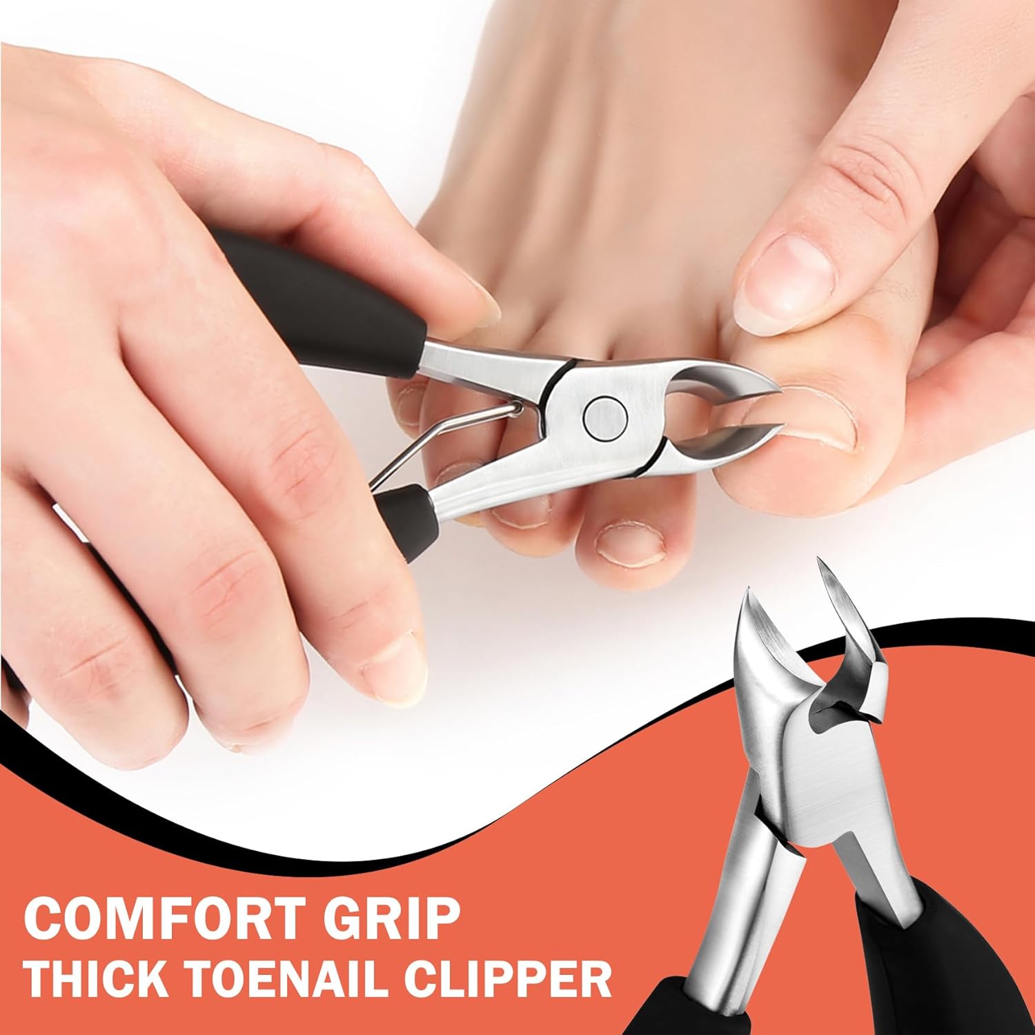 BEZOX Toenail Clipper Kit 4PCS Nail Care Set for Ingrown Toenails β Curved Head Toe Nail Clippers for Seniors for Thick Nails, Thick Fingernail Clippers, Long Nail File & Dual-Ended Lifter - Black - Image 3