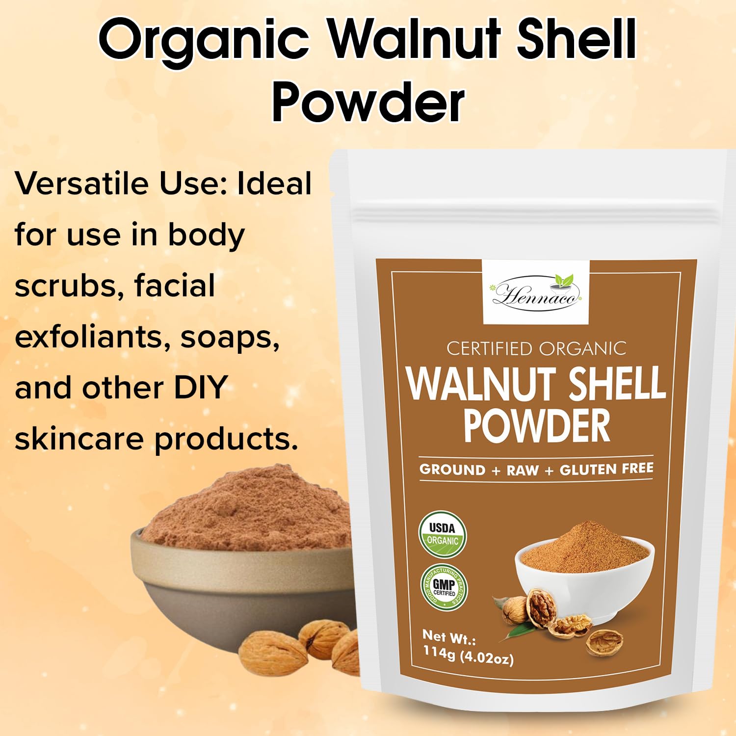 Organic Walnut Shell Powder| Natural Exfoliant | Resealable Zip Lock Pouch | USDA Organic| Pure & Natural Powder for Skin | Suitable for Face, body, & Foot Scrub | 114 Grams (4 OZ) - Image 5
