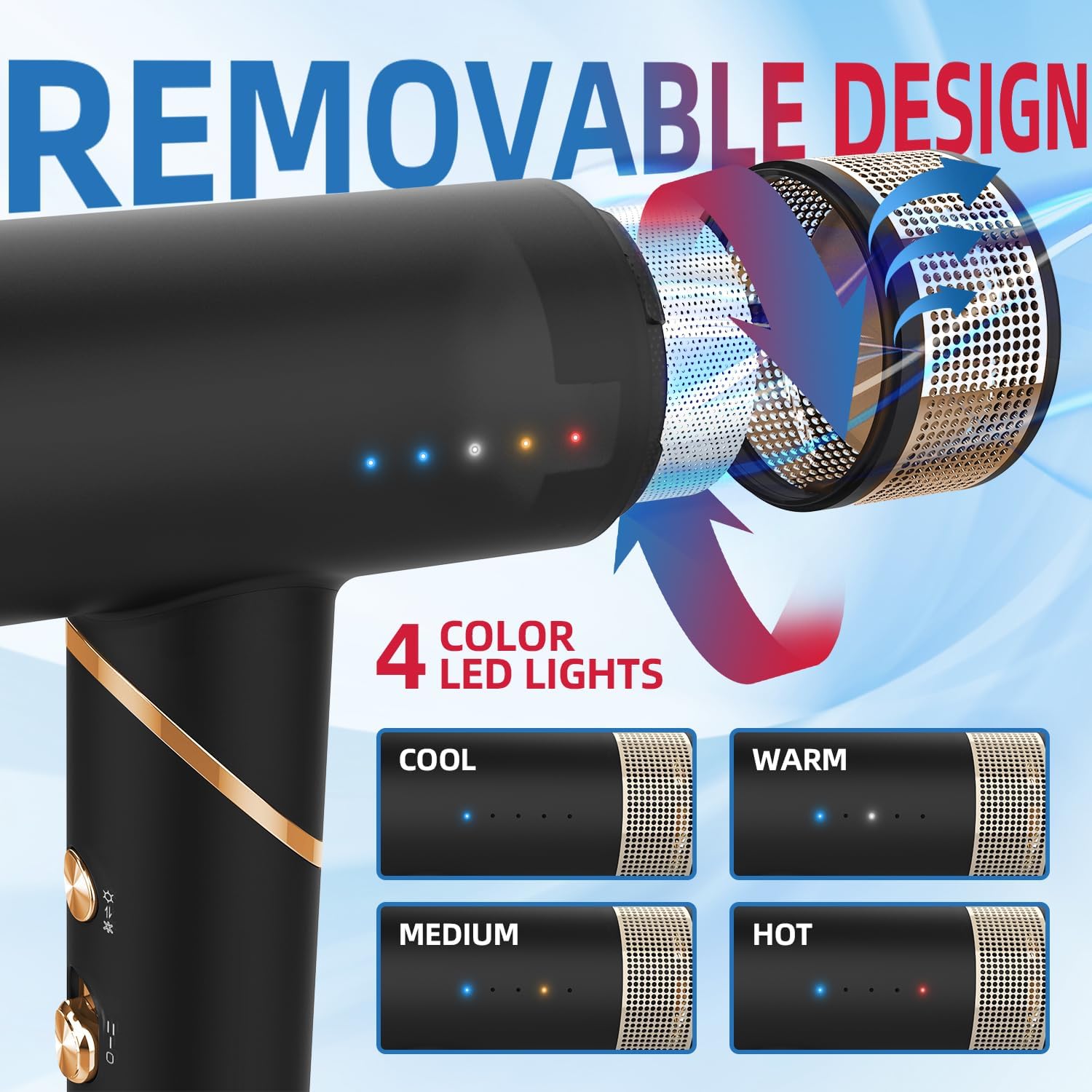 Foldable Professional Hair Dryer with Diffuser, Lightweight, High-Speed Motor, Travel Ready - Image 4