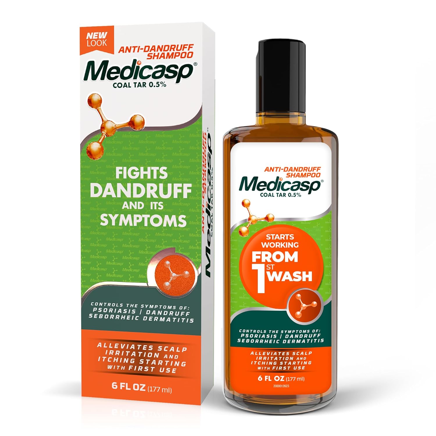 Medicasp Coal Tar Anti-Dandruff Shampoo, Alleviates Symptoms from 1st Wash, Treats Psoriasis, Seborrheic Dermatitis & Itchy Dry Scalp, Fights the Root Cause of Dandruff, Flakes Shampoo, 6 fl oz