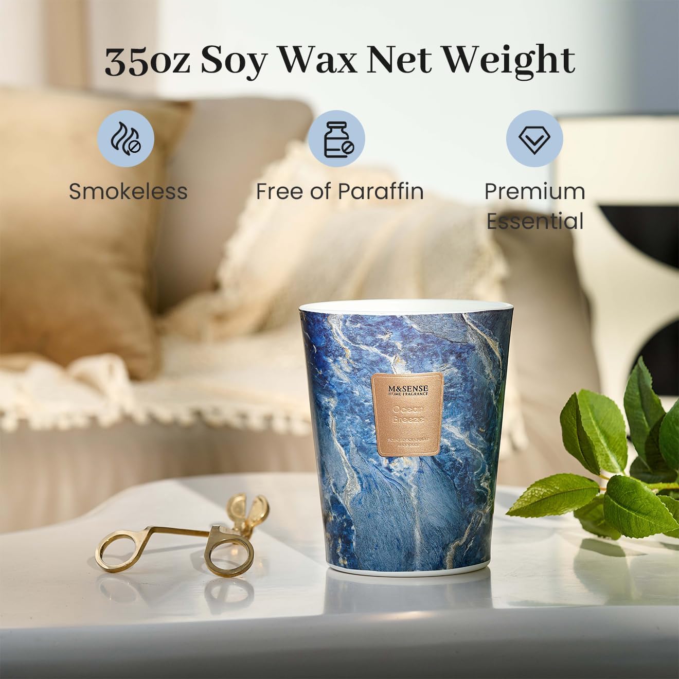 M&SENSE Ocean Breeze Scented Candles for Home, 3-Wick Highly Scented Jar Candles, 35 Oz 150 Hours Long Lasting Burning Candles Gifts for Women, Relaxing Aromatherapy Candle for Stress Relief - Image 4