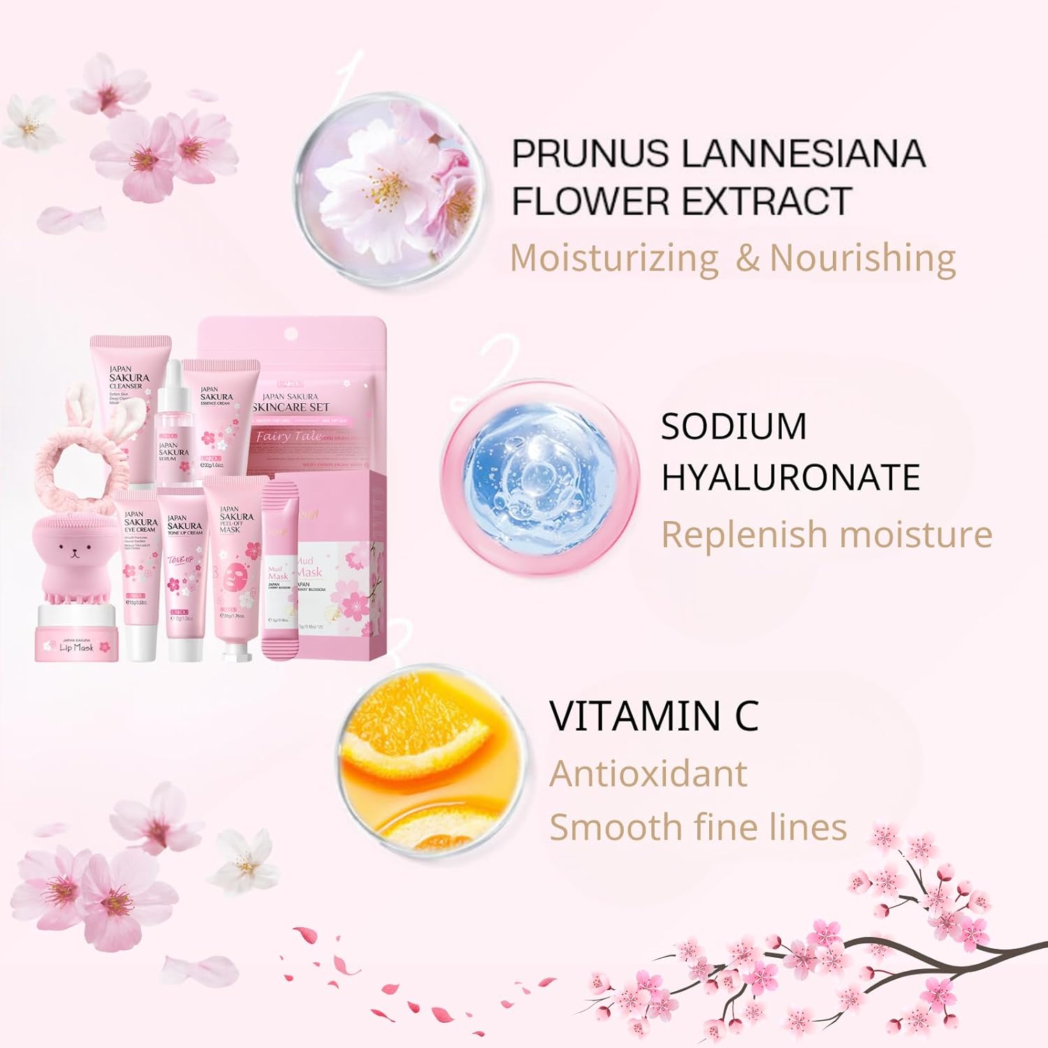Japan Sakura Skin Care Set for Teen Girls - Evolvique Skin Care for Teens 10-12 - Skincare for Girls 10-12 - Skin Care Kit Gift Set for Women with Cleanser,Serum,Cream(One Size, 8PCS Sakura Scent) - Image 4