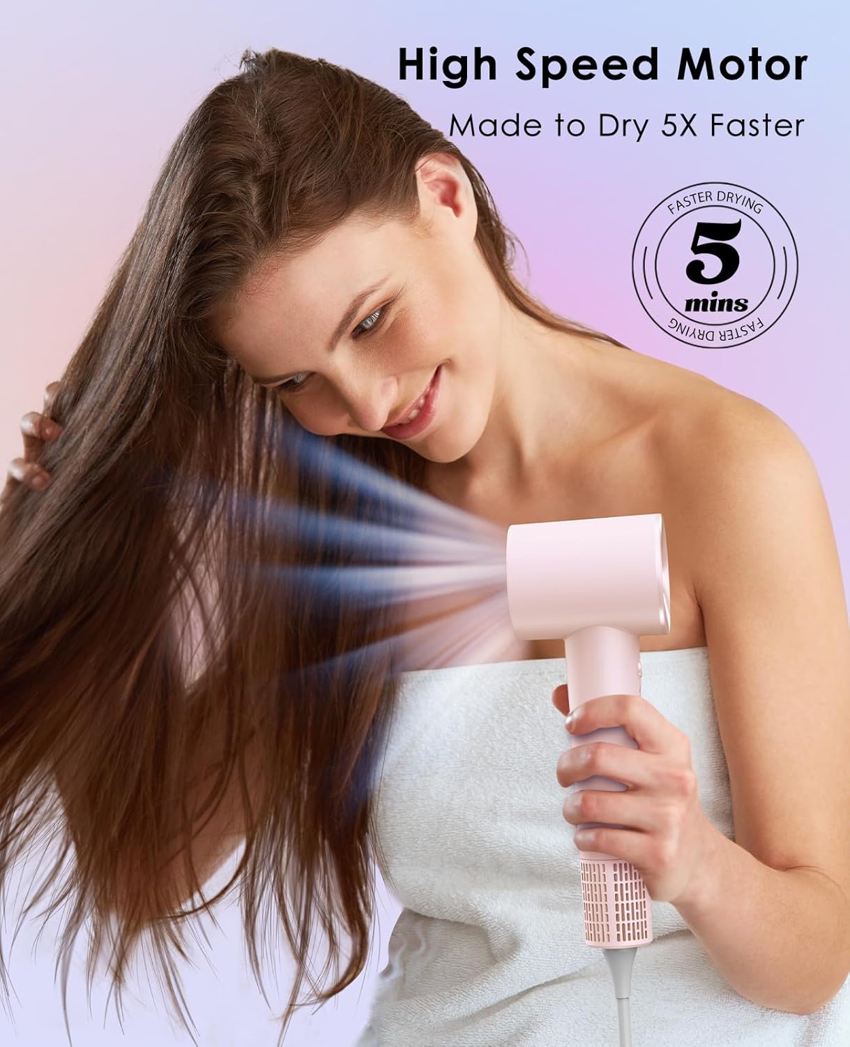 Lightweight Low Noise Curly Hair Dryer with Diffuser, 110,000 RPM Motor - Image 2