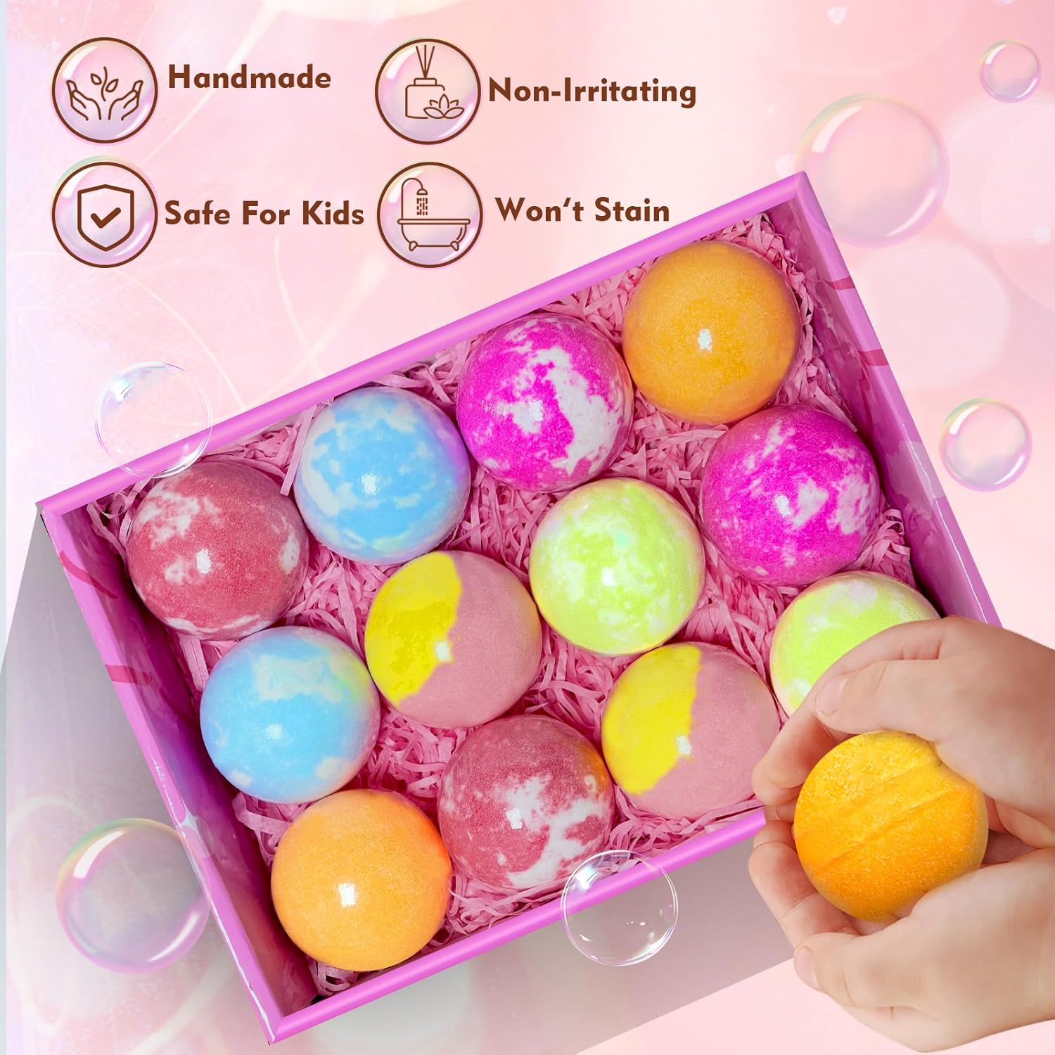 12 Piece Handmade Kids Girls Bath Bomb Set Surprise Jewelry Toy Inside - Image 3