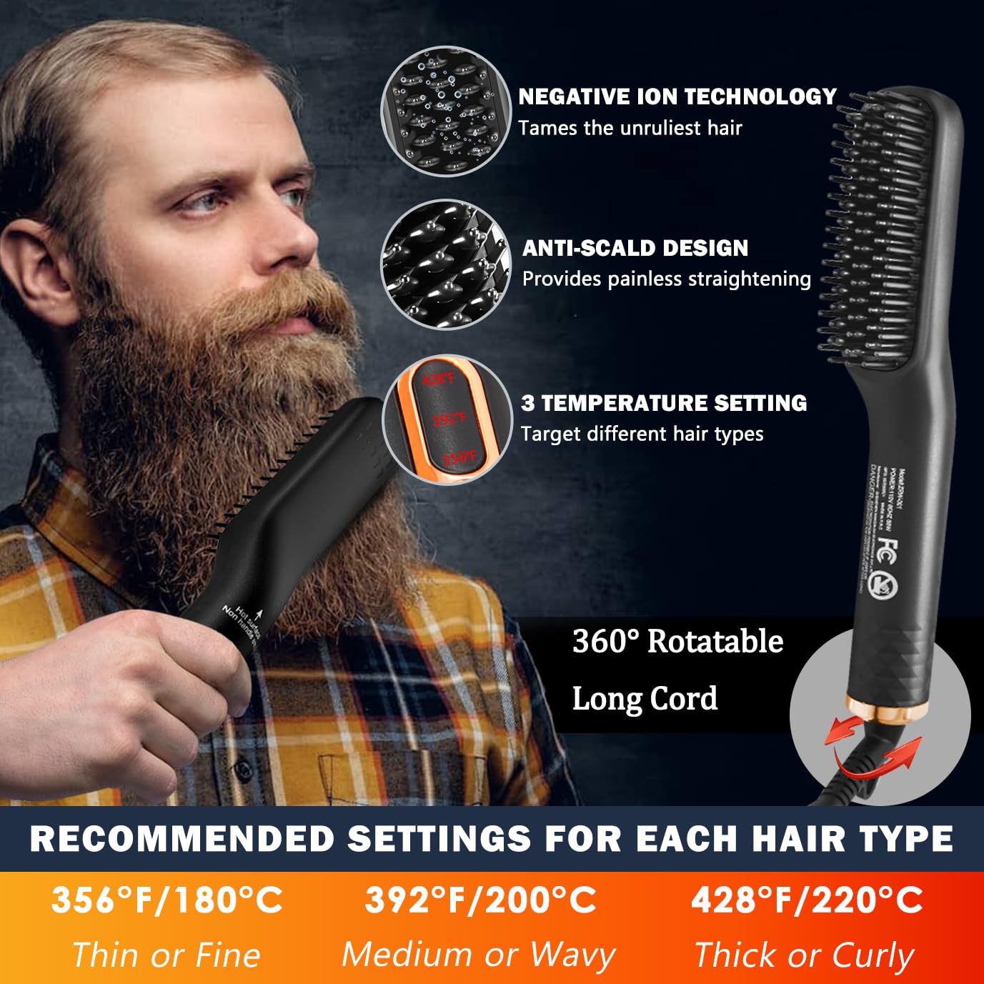 Heated Beard Straightener Brush with Beard Oil and Balm - 3-in-1 Grooming Kit - Image 4