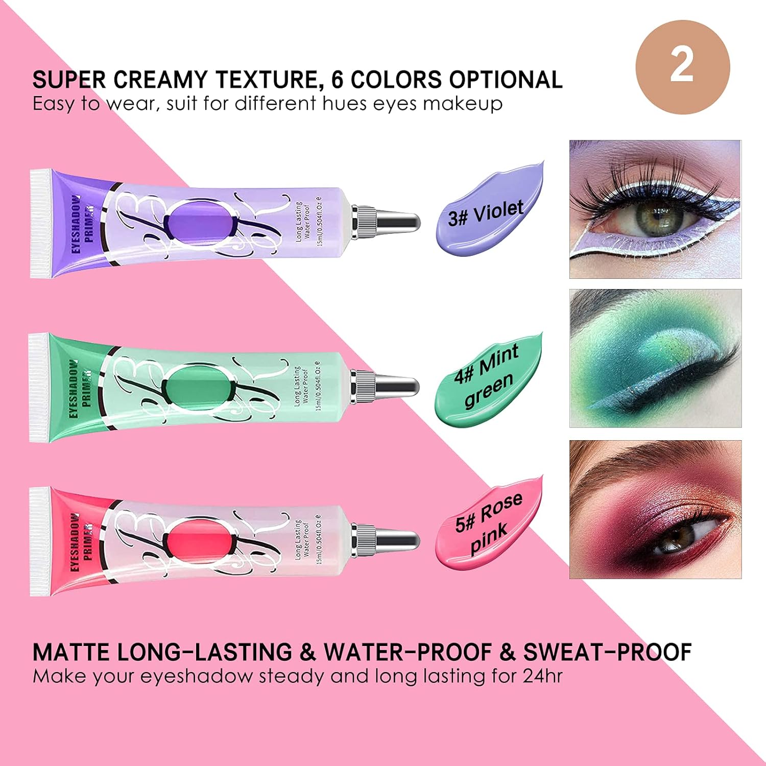 2 Pack Waterproof Matte Eyeshadow Primer for Oily Lids - Long Lasting Eye Makeup Base - Image 5