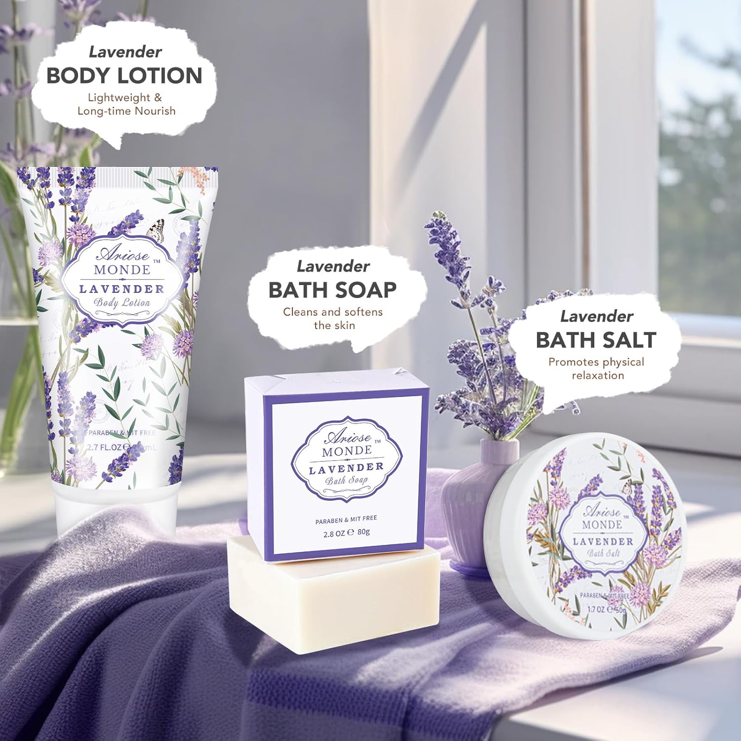 Luxury Lavender & Jasmine Spa Gift Set for Women - 7 Piece Body Care Collection - Image 4