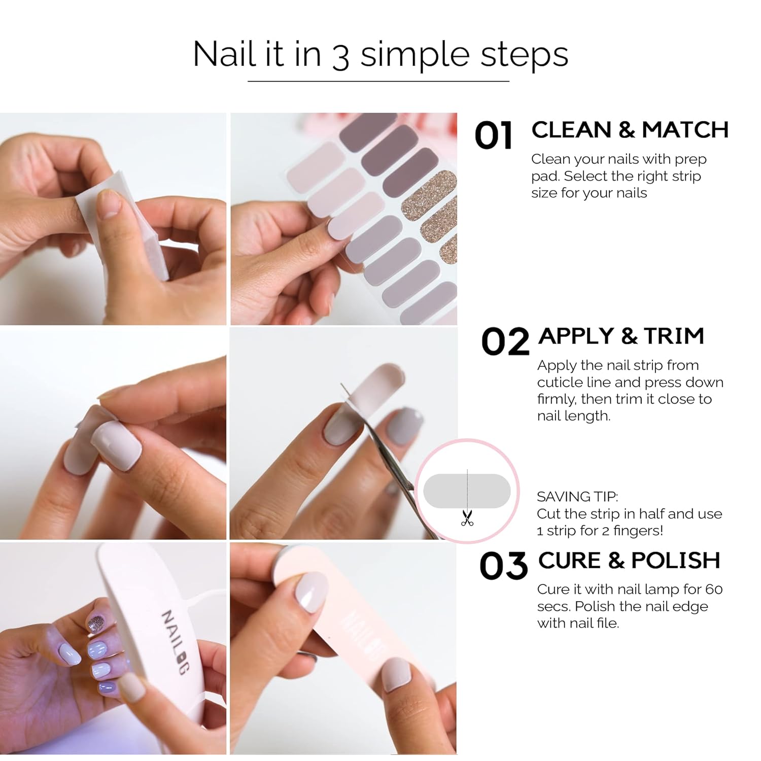 Semi Cured Gel Nail Strips, NAILOG 20pcs Long Lasting Nail Stickers Work with Any UV Light, Wraps with Glossy Gel Finishing for Women Girls Kids DIY Gift│Aurora - Image 5